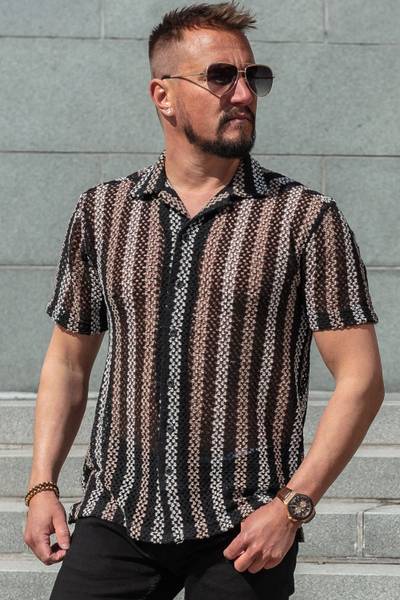Camicia nera a maniche corte in maglia CARISMA