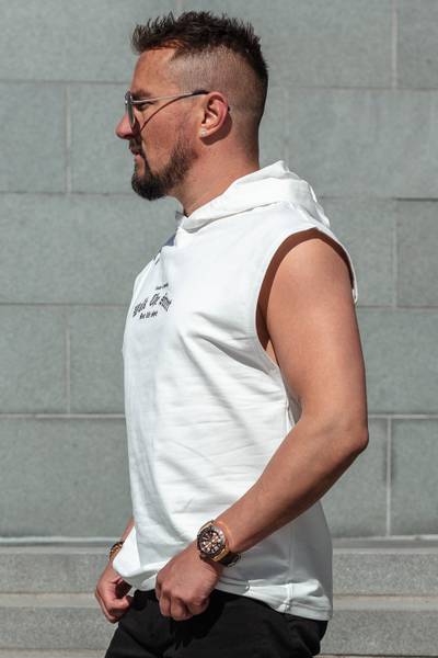 Street bianco con cappuccio senza maniche JERONE