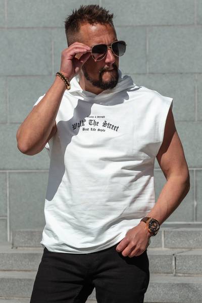 Street bianco con cappuccio senza maniche JERONE
