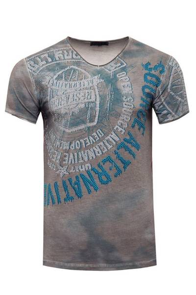 T-shirt grigia con strass e stampa RUSTY NEAL