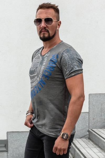 T-shirt grigia con strass e stampa RUSTY NEAL T-shirt grigia con strass e stampa RUSTY NEAL