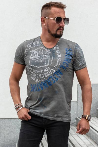 T-shirt grigia con strass e stampa RUSTY NEAL T-shirt grigia con strass e stampa RUSTY NEAL