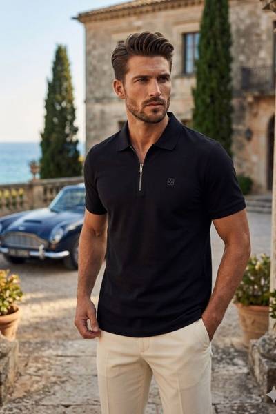 T-shirt in piqué nera JERONE T-shirt in piqué nera JERONE