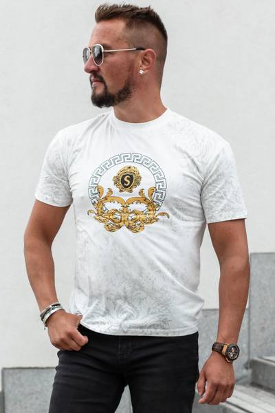 Lion maglietta stampata bianca con foil dorato JERONE