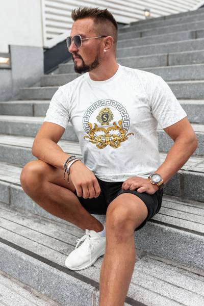 Lion maglietta stampata bianca con foil dorato JERONE
