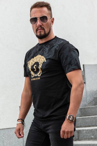 Star T-shirt nera con foil dorato JERONE Star T-shirt nera con foil dorato JERONE