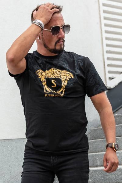 Star T-shirt nera con foil dorato JERONE