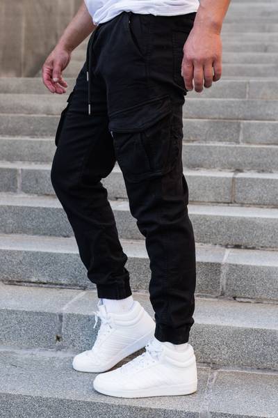 James Pantaloni cargo elasticizzati neri JERONE