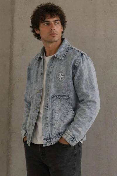 Giacca di jeans blu con cuciture decorative FIVE EVER Giacca di jeans blu con cuciture decorative FIVE EVER