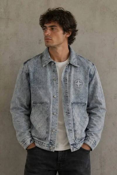 Giacca di jeans blu con cuciture decorative FIVE EVER Giacca di jeans blu con cuciture decorative FIVE EVER