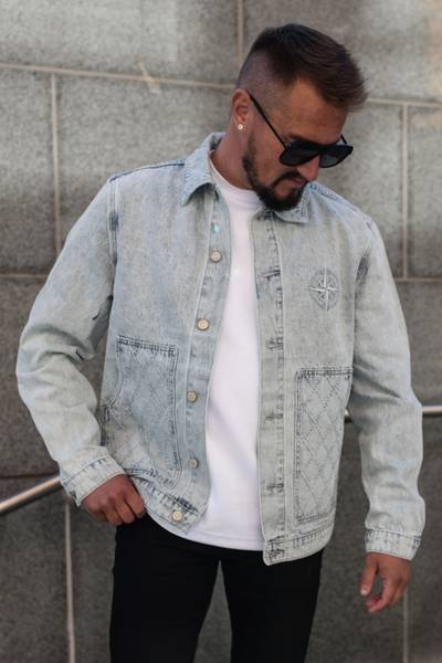 Giacca di jeans blu con cuciture decorative FIVE EVER