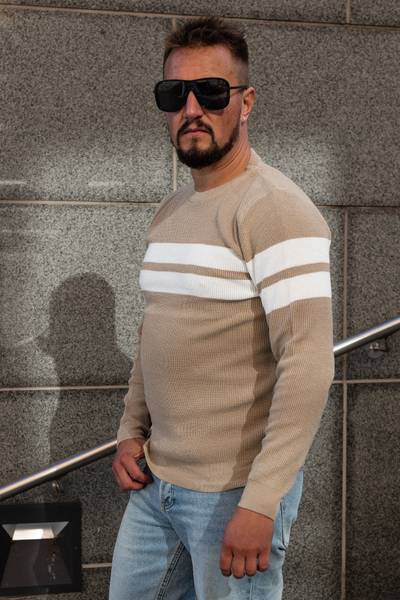 Maglione a righe bianco-beige FIVE EVER