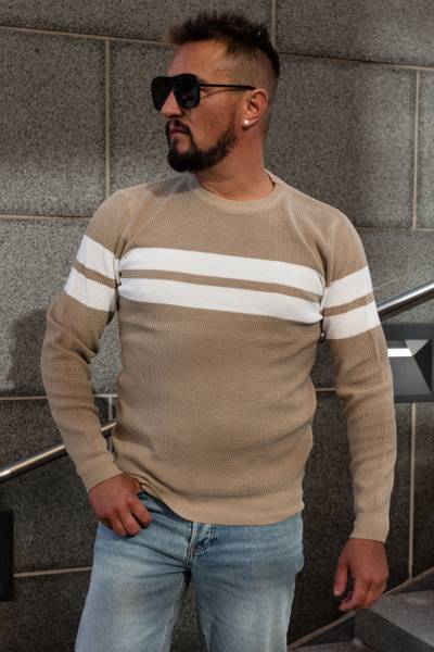 Maglione a righe bianco-beige FIVE EVER